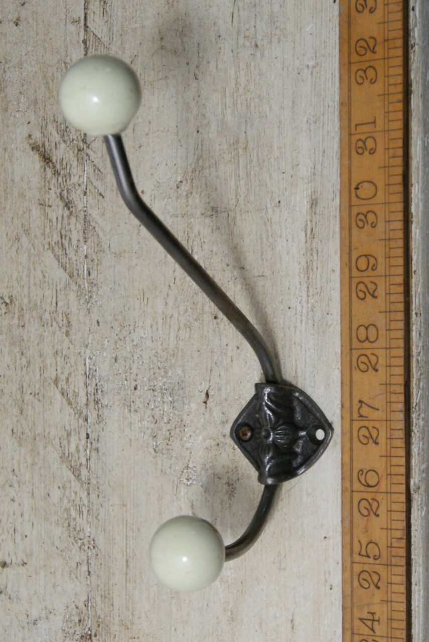 Hat & Coat Hook Large Rosette Double Cream Ceramic 180mm