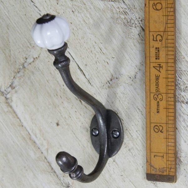 Coat Hook ALBANY Acorn White Ceramic Shell Tip Antique Iron 125mm