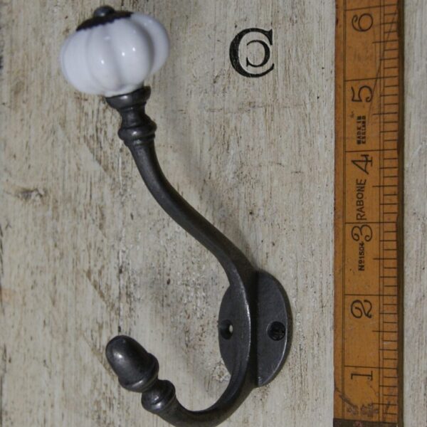 Coat Hook ALBANY Acorn White Ceramic Shell Tip Antique Iron 150mm
