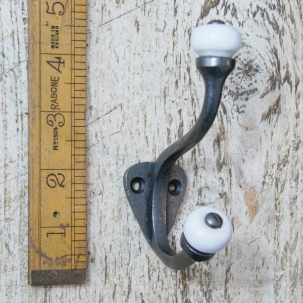 Hat & Coat Hook Ceramic Ball Tops PADSTOW Antique Iron 110mm