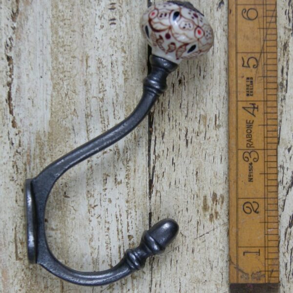 Coat Hook ALBANY Acorn Patterned Ceramic Top Antique Iron 150mm