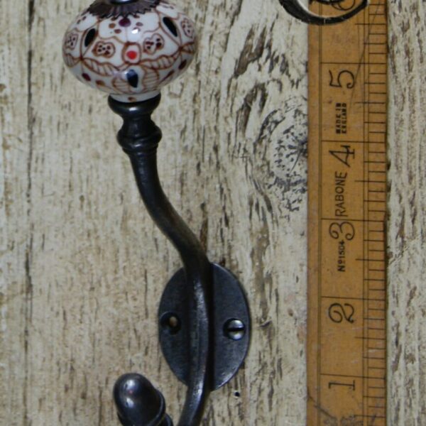 Alternative view of Coat Hook ALBANY Acorn Patterned Ceramic Top Antique Iron 150mm