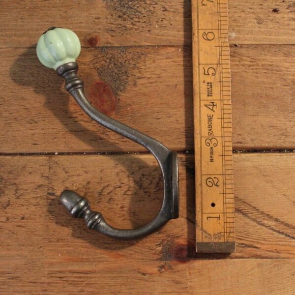 Coat Hook ALBANY Acorn SPRING GREEN Ceramic Tip Antique Iron 125mm