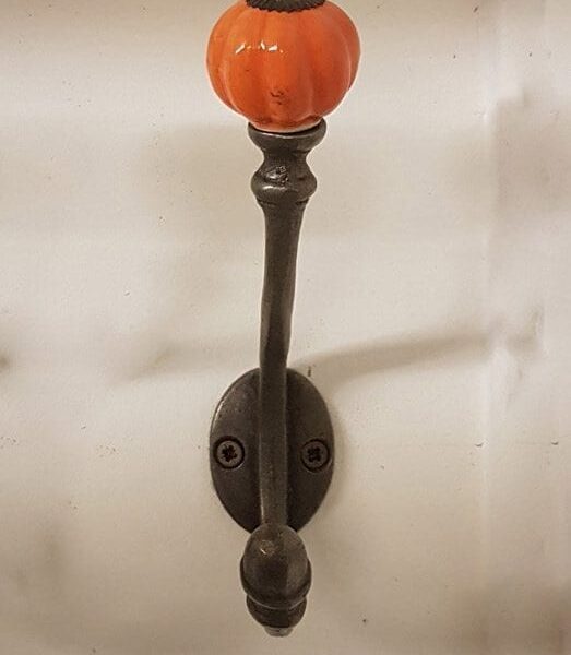 Coat Hook ALBANY Acorn Orange Ceramic Shell Tip Antique Iron 125mm
