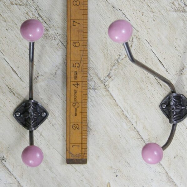 Hat & Coat Hook Large Rosette Double Pink Ceramic 215mm