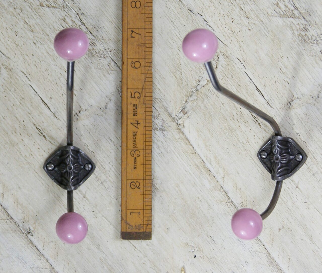 Hat & Coat Hook Large Rosette Double Pink Ceramic 215mm