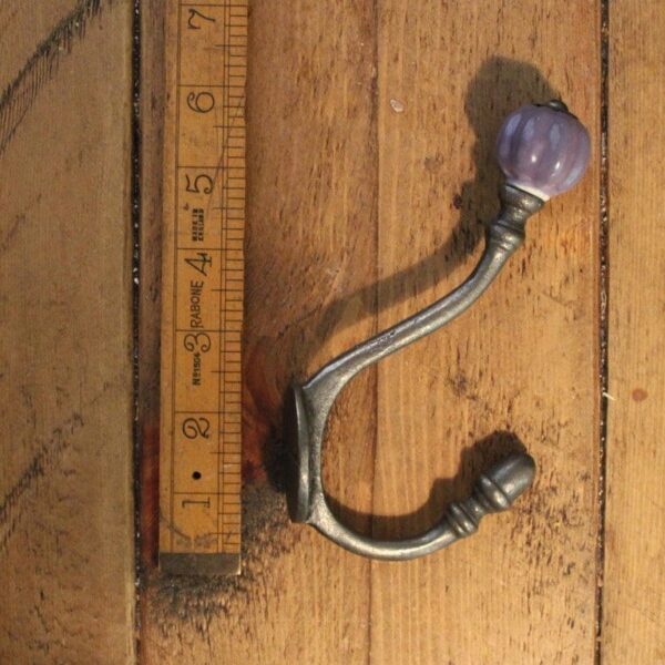 Coat Hook ALBANY Acorn Purple Ceramic Shell Tip Antique Iron 125mm