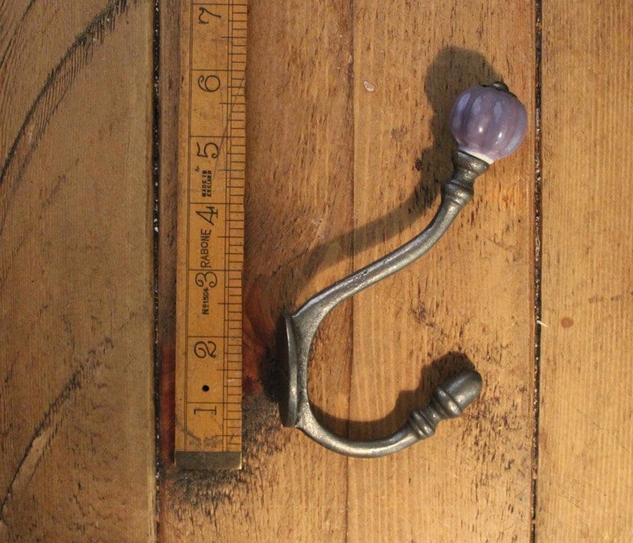 Coat Hook ALBANY Acorn Purple Ceramic Shell Tip Antique Iron 125mm
