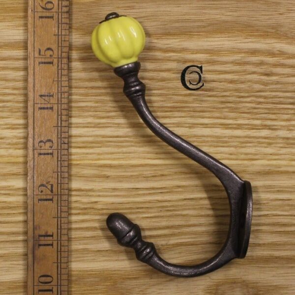 Coat Hook ALBANY Acorn Yellow Ceramic Shell Tip Antique Iron 125mm