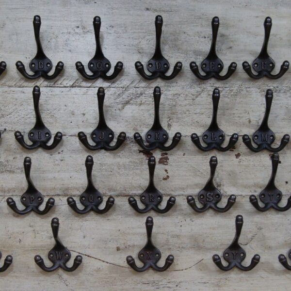 Hat & Coat Hook Triple 'A - Z' Cast Antique Iron 90mm