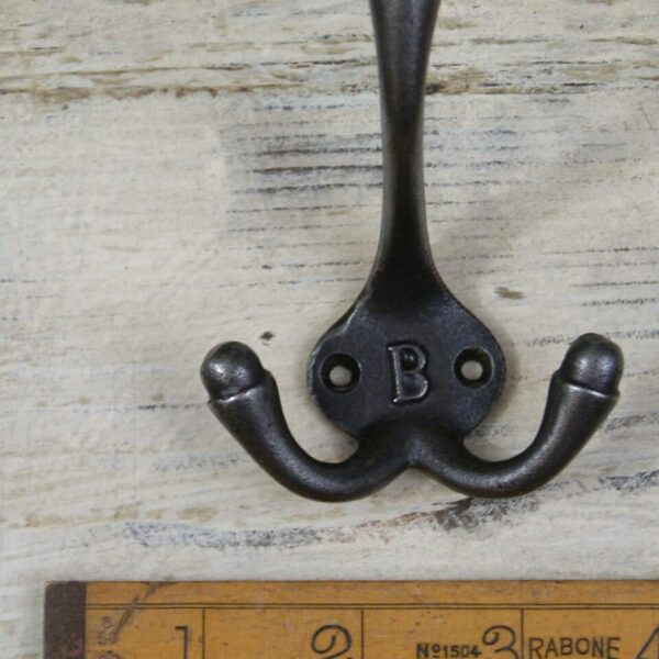 Hat & Coat Hook Triple 'B' Cast Antique Iron 90mm