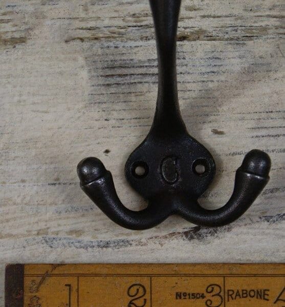 Hat & Coat Hook Triple 'C' Cast Antique Iron 90mm