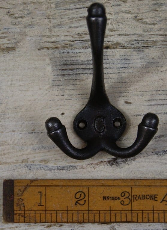 Hat & Coat Hook Triple 'C' Cast Antique Iron 90mm