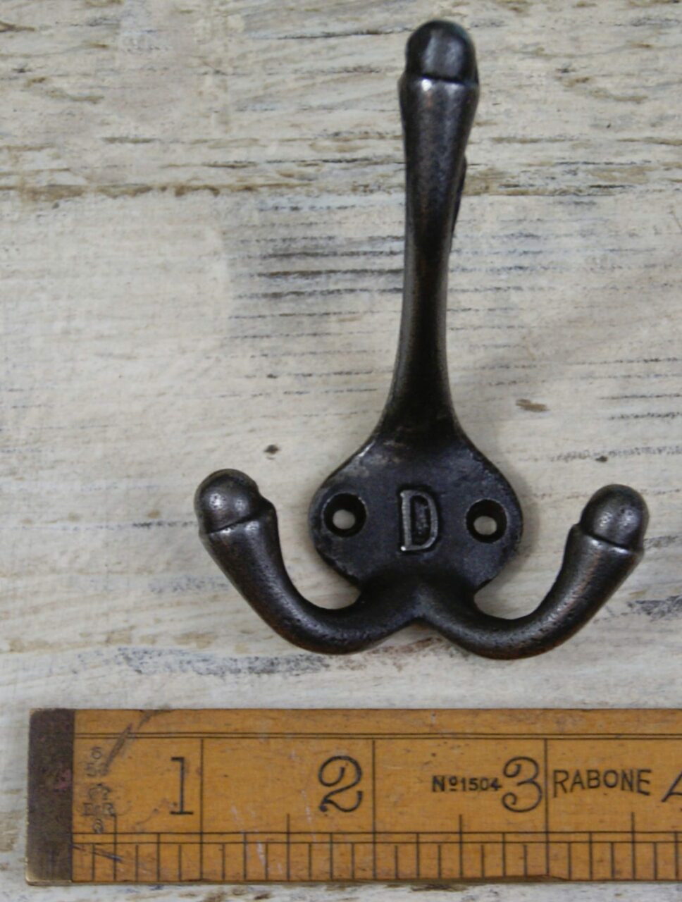 Hat & Coat Hook Triple D Cast Antique Iron 90mm