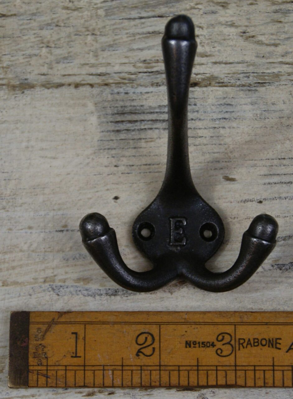 Hat & Coat Hook Triple 'E' Cast Antique Iron 90mm