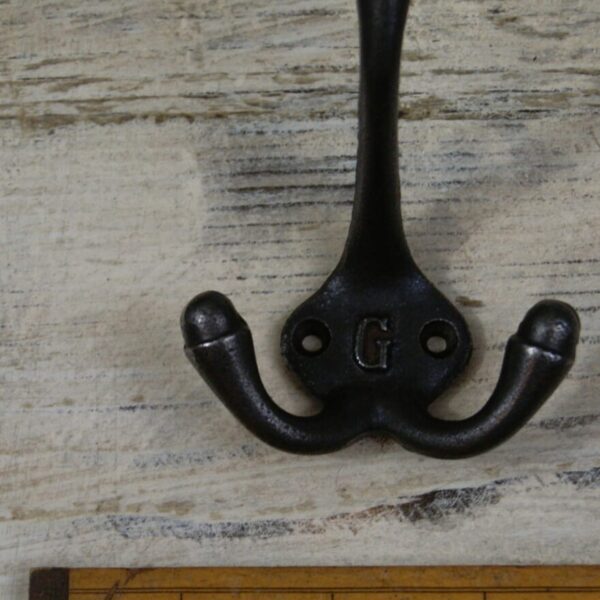 Hat & Coat Hook Triple 'G' Cast Antique Iron 90mm