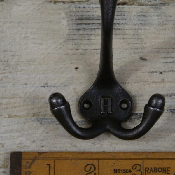 Hat & Coat Hook Triple 'H' Cast Antique Iron 90mm