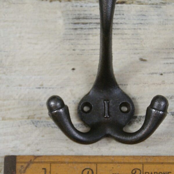 Hat & Coat Hook Triple 'I' Cast Antique Iron 90mm