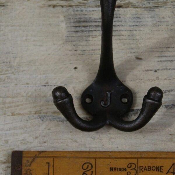 Hat & Coat Hook Triple SMALL 'J' Cast Antique Iron 90mm
