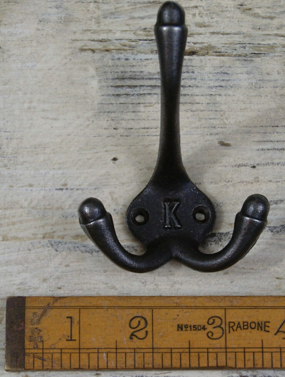 Hat & Coat Hook Triple 'K' Cast Antique Iron 90mm