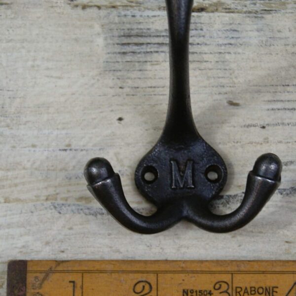 Hat & Coat Hook Triple 'M' Cast Antique Iron 90mm