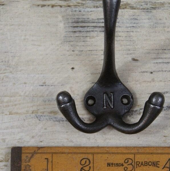 Hat & Coat Hook Triple 'N' Cast Antique Iron 90mm