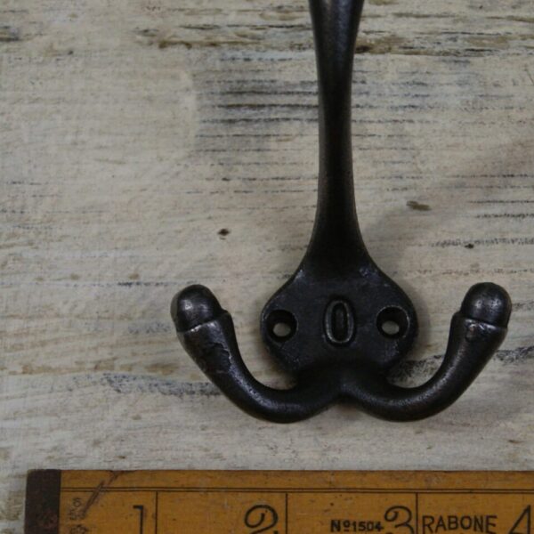 Hat & Coat Hook Triple 'O' Cast Antique Iron 90mm