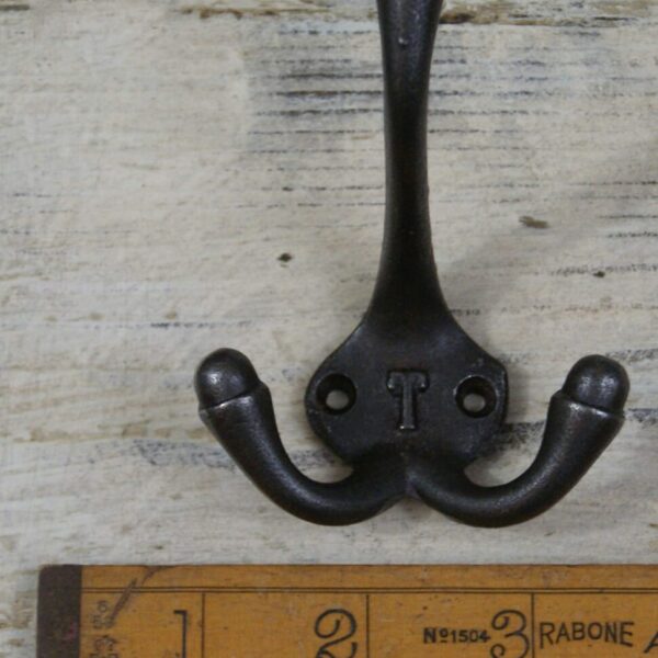 Hat & Coat Hook Triple 'T' Cast Antique Iron 90mm