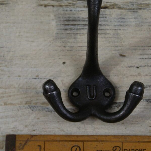 Hat & Coat Hook Triple 'U' Cast Antique Iron 90mm
