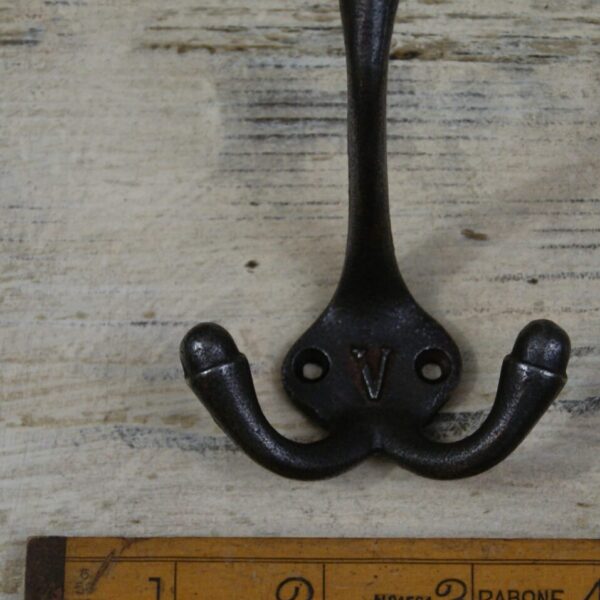 Hat & Coat Hook Triple V Cast Antique Iron 90mm