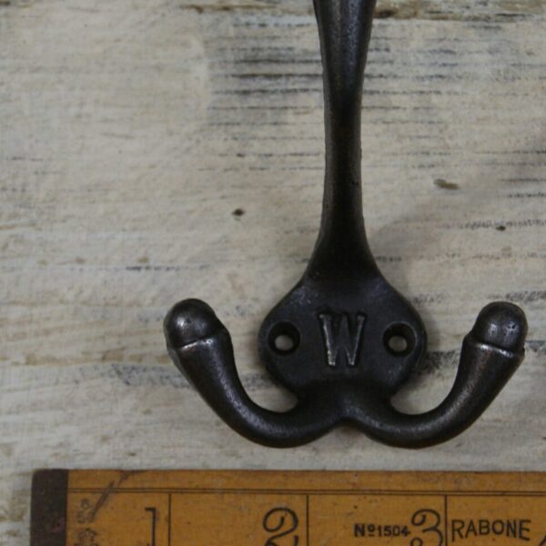 Hat & Coat Hook Triple 'W' Cast Antique Iron 90mm