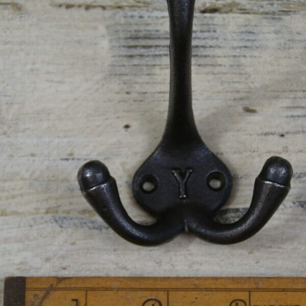 Hat & Coat Hook Triple 'Y' Cast Antique Iron 90mm