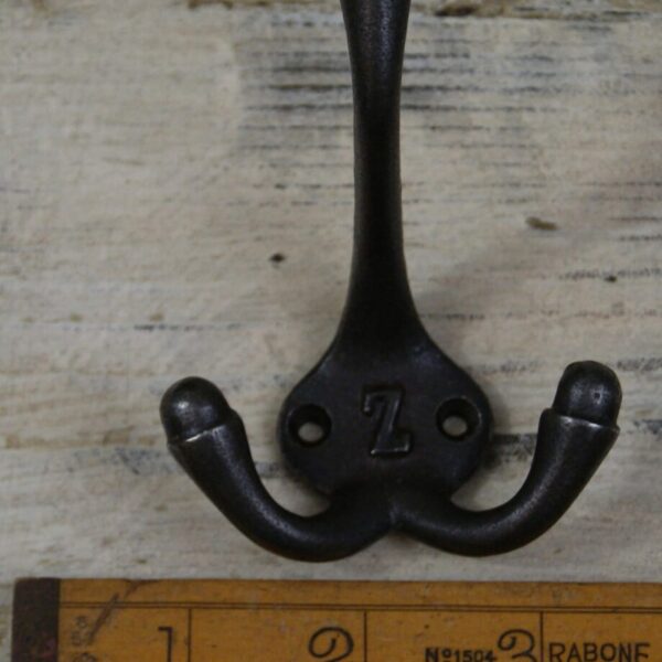 Hat & Coat Hook Triple 'Z' Cast Antique Iron 90mm