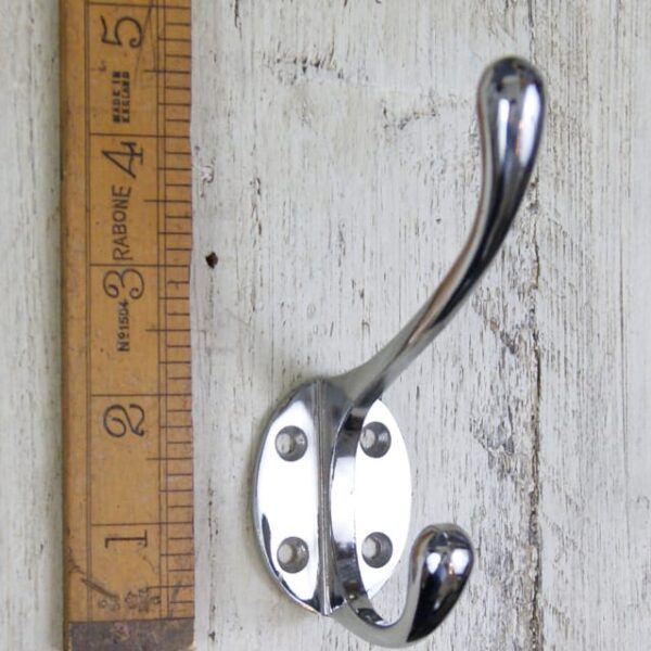 Hat & Coat Hook Victorian 4 Hole CHROME ON BRASS 110mm