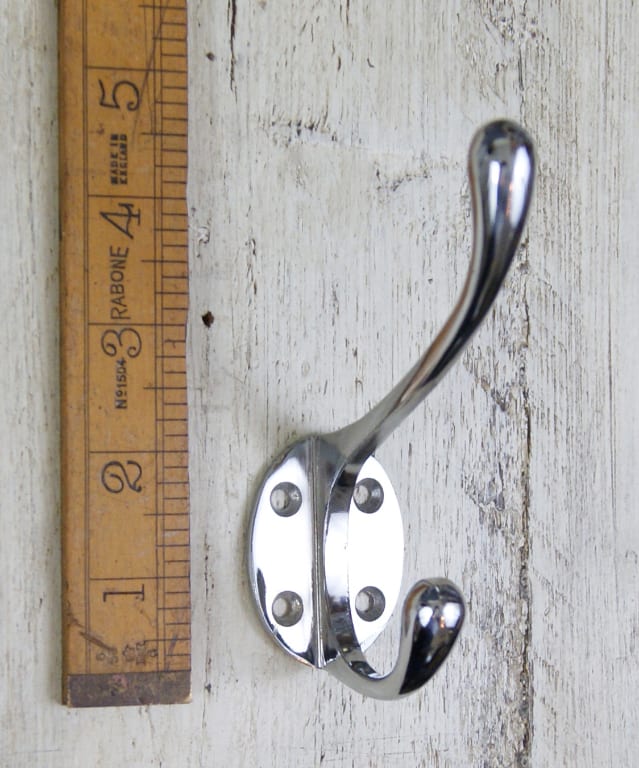 Hat & Coat Hook Victorian 4 Hole CHROME ON BRASS 110mm