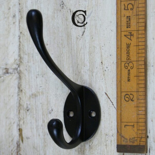 Hat & Coat Hook VICTORIAN Satin Epoxy Black 2 hole 110mm