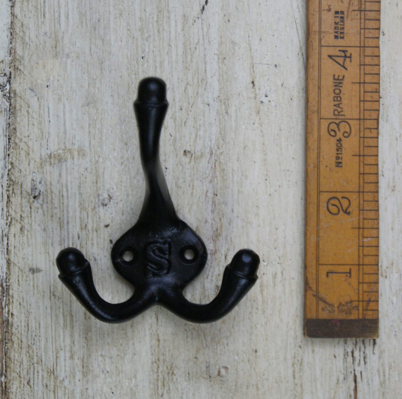 Hat & Coat Hook Triple 'S' Satin Epoxy BLACK 90mm