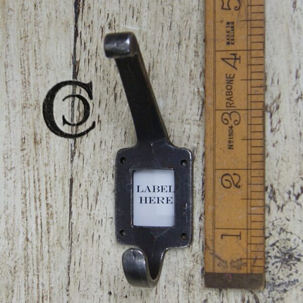Hat & Coat Hook c/w Label Frame Antique Iron 108mm