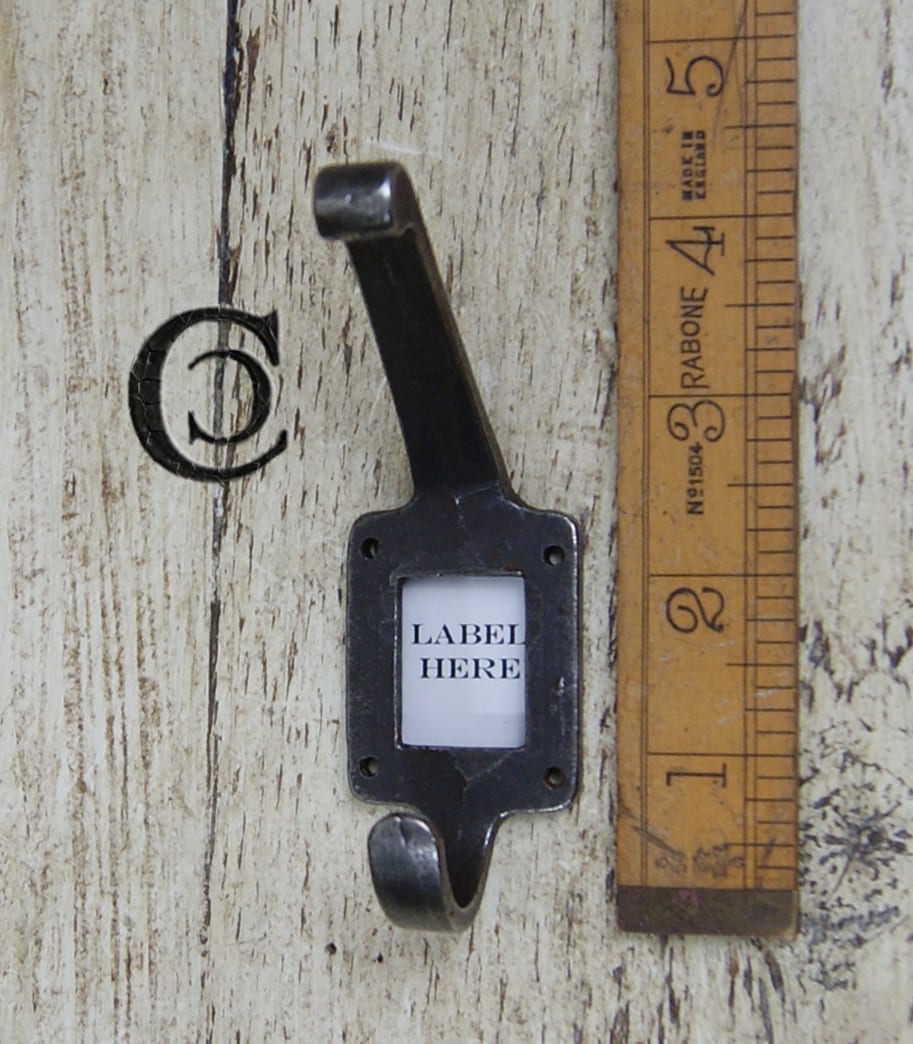 Hat & Coat Hook c/w Label Frame Antique Iron 108mm