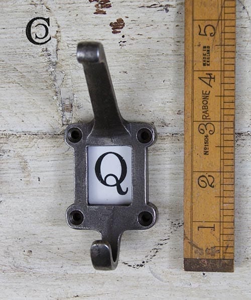 Hat & Coat Hook takes Ceramic Insert Label Antique Iron 113mm