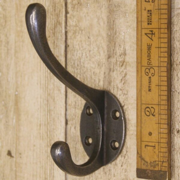 Hat & Coat Hook Straight Sides Antique Iron 4 Holes 120mm (1514)