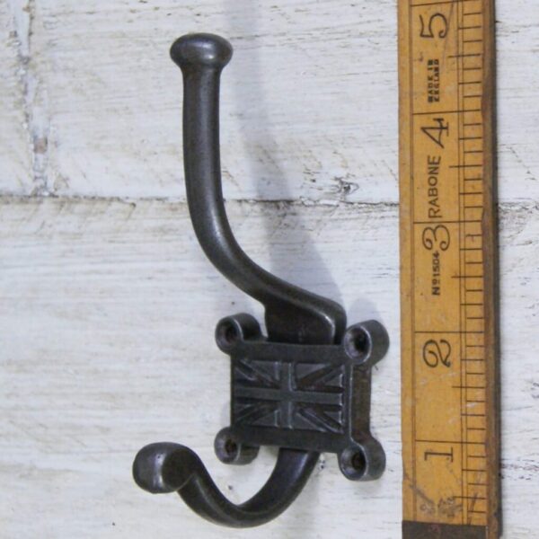 Coat Hook Double 2 Part RETRO Union Jack Cast Antique Iron 115mm