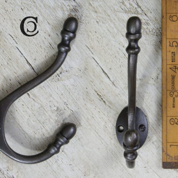 Alternative view of Hat & Coat Hook ACORN Tip STRONG Malleable Cast Antique Iron 135mm