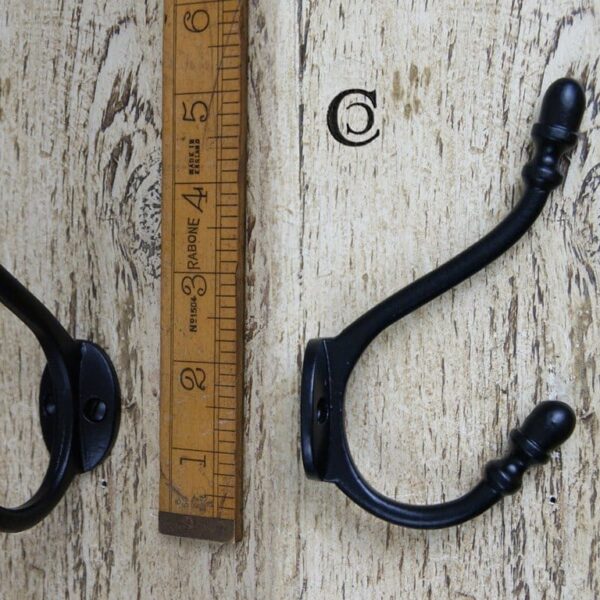 Hat & Coat Hook ACORN 2 Hole Cast Iron Satin Epoxy Black 130mm