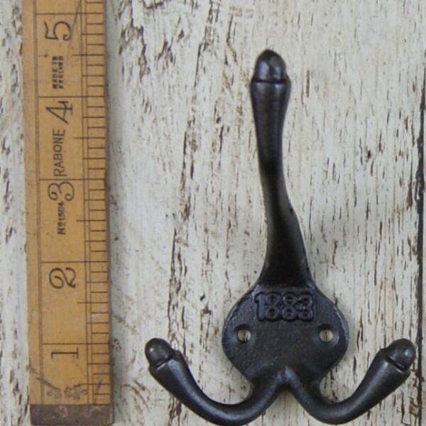 Coat Hook Triple 1883 Large Cast Antique Iron 115mm
