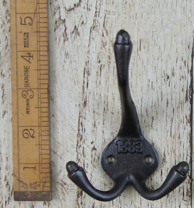 Coat Hook Triple 1883 Large Cast Antique Iron 115mm
