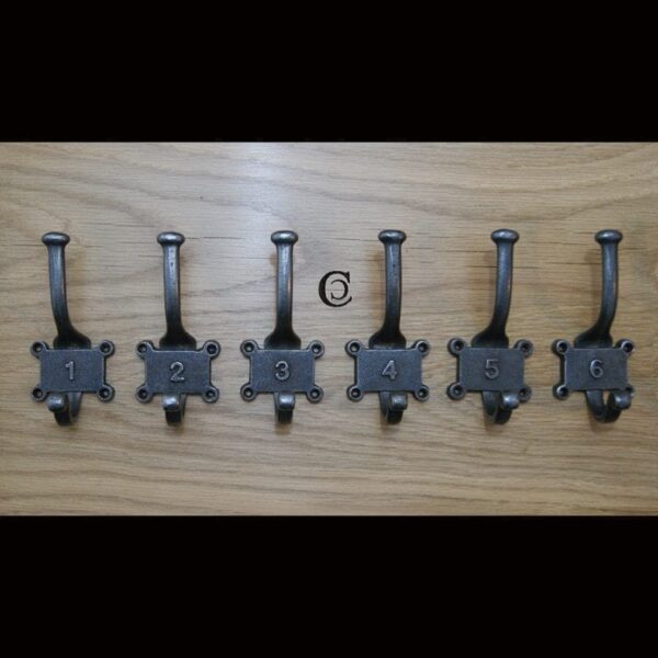 Coat Hook Double 2 Part Retro Antique Iron 4 Hole 125mm Numbers 1 - 6