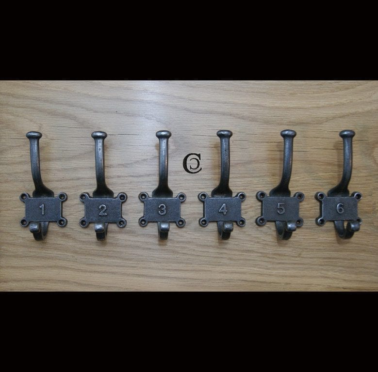 Coat Hook Double 2 Part Retro Antique Iron 4 Hole 125mm Numbers 1 - 6
