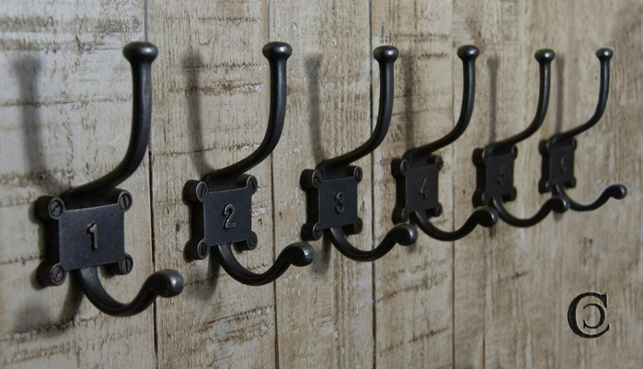 Coat Hook Double 2 Part Retro Antique Iron 125mm Number 9