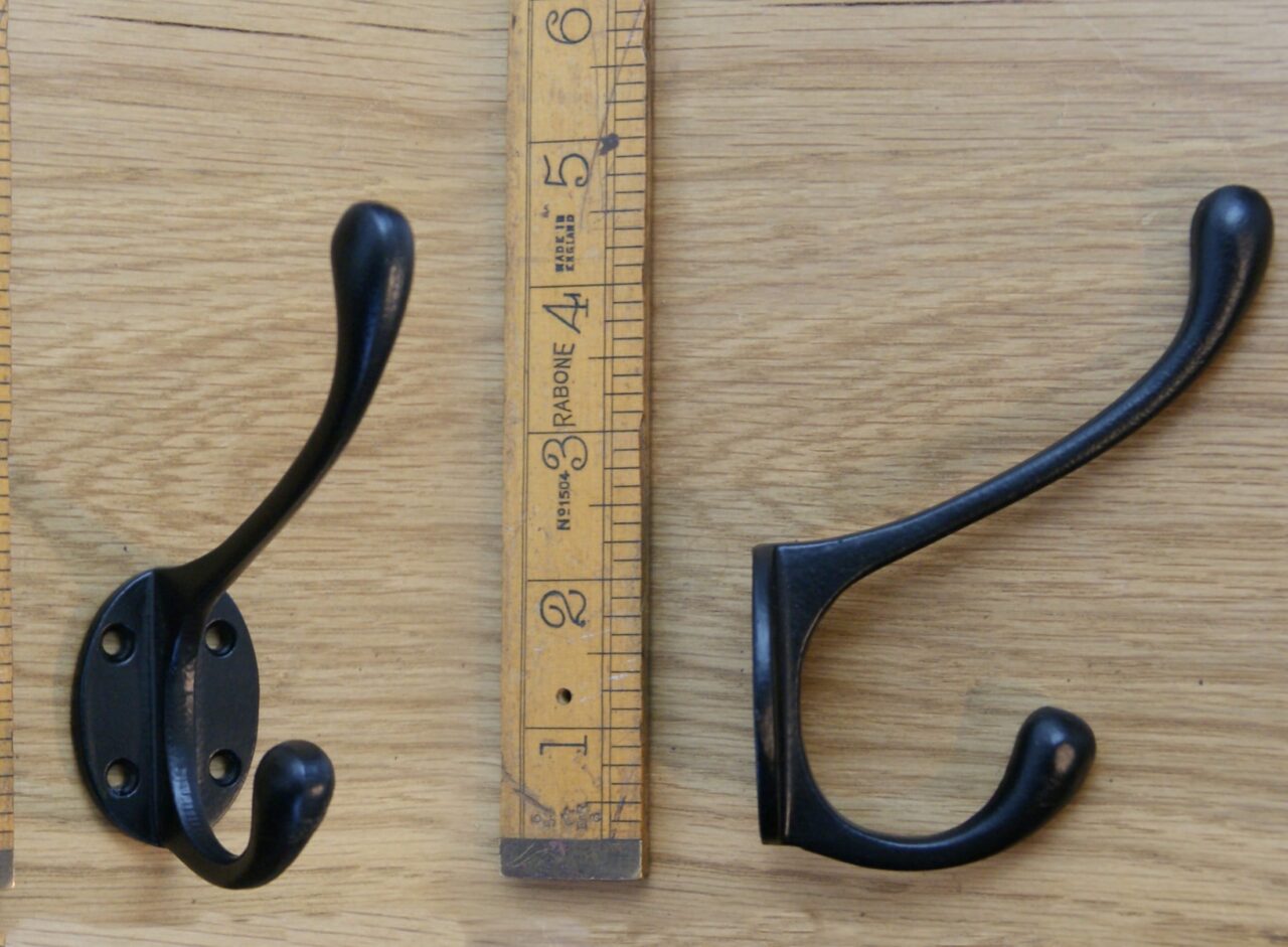 Hat & Coat Hook Victorian Square Stem 4 Hole Satin Black 110mm